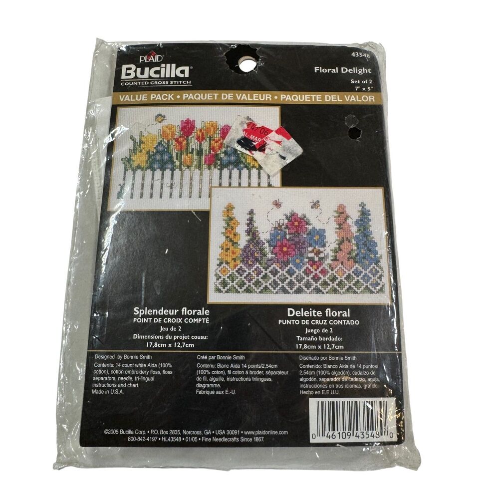 Bucilla Counted Cross Stitch Floral Delight #43548 Value Pack 2 Designs SEALED